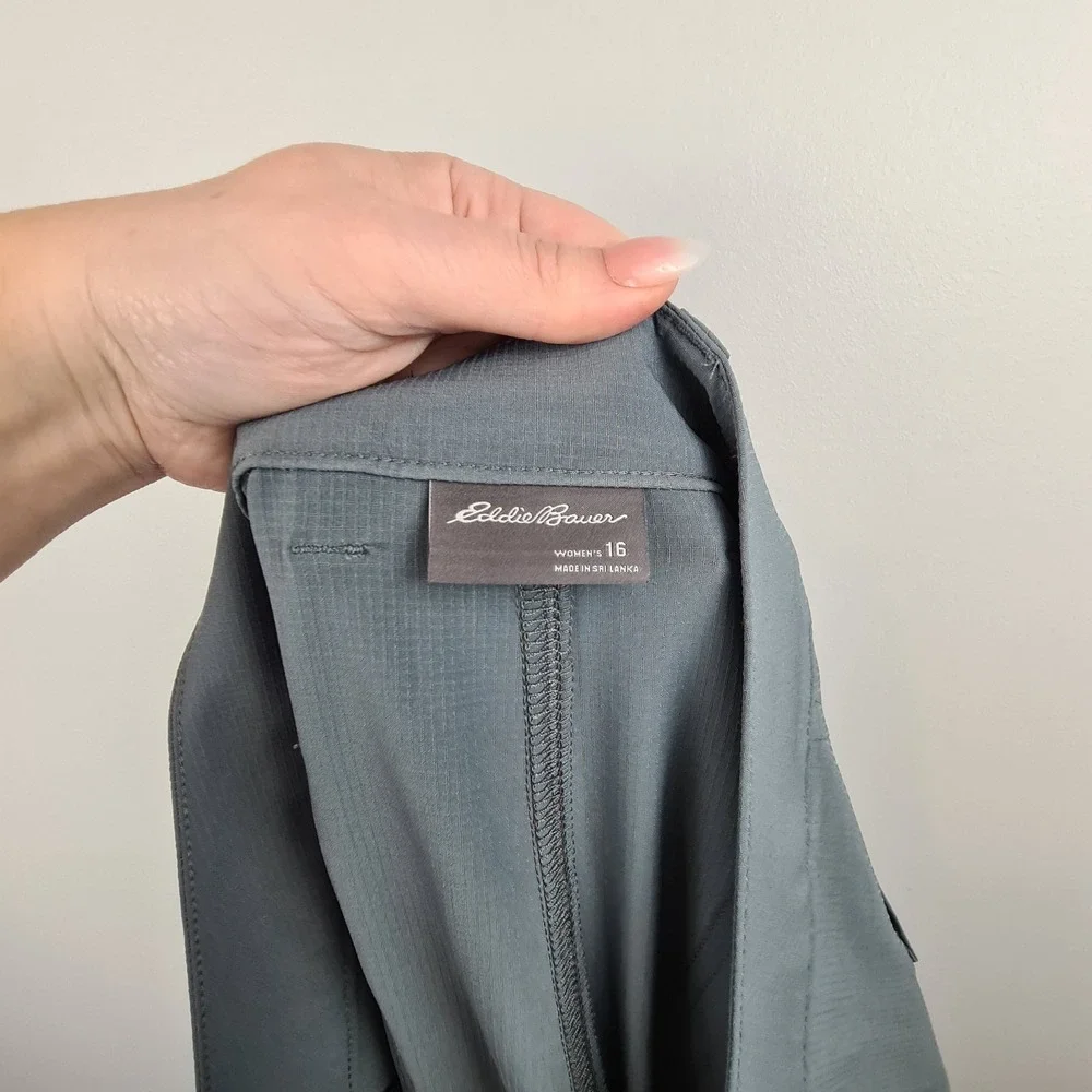 Eddie Bauer Womens Size 16 Ripstop Crop Pants Cargo Pocket‎ Gray Ruching Hiking